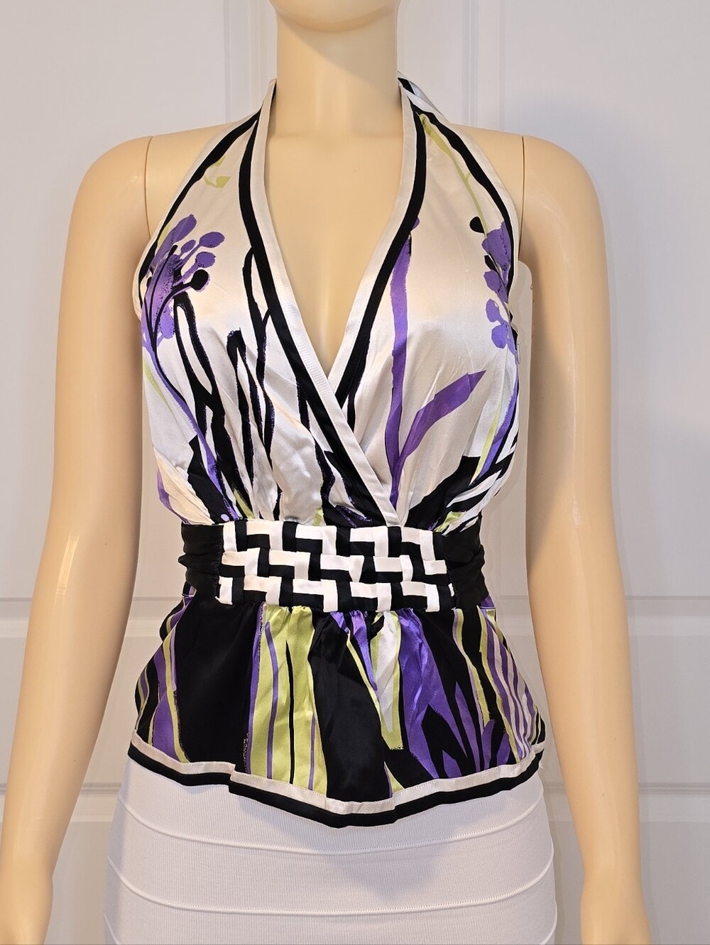 BEBE Women's Purple Floral Halter Tank Top
